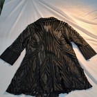 DAMEE Womens PM Black Striped Mesh Ribbon Applique Button Front Jacket — photo 2