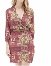 Forever 21 Pink and Red Wrap Dress with Tie Front and Plunge Neckline