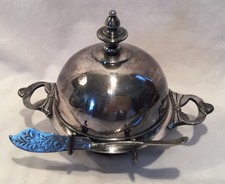 Ancien beurrier Wilcox en argent - 3 pièces, couteau marqué Roger’s AA