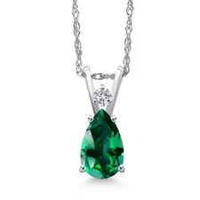 14K White Gold Rainforest Topaz and Lab Grown Diamond Pendant Necklace for