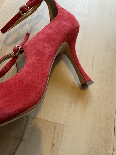 Escarpins neufs Ann Taylor bride cheville cuir daim taille 8,5 rouge double sangle talon 3" - Photo 5/9