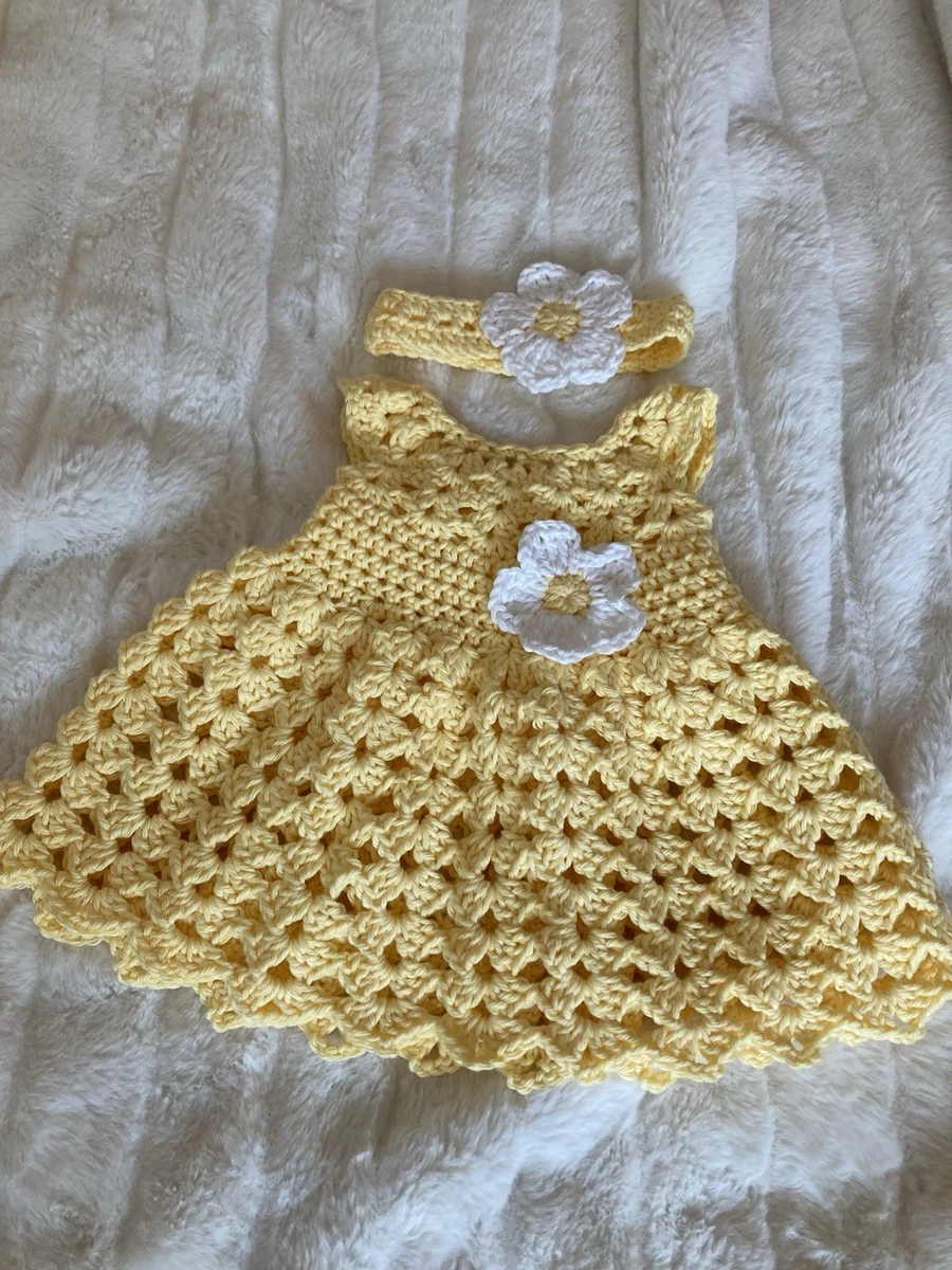 yellow dress newborn Sunflower Crochet Baby Dress, Cotton Crochet Baby Outfit, Yellow Baby Dress, Coming Home Outfit Only Dress & Headband 2pc Newborn