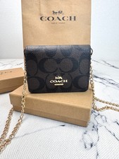 NWT Coach Mini Wallet On A Chain Signature Canvas With Charms CZ278 With Box