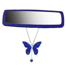 2 PCS Bling Car Rear View Mirror Accessories Set with Crystal Butterfly Blue