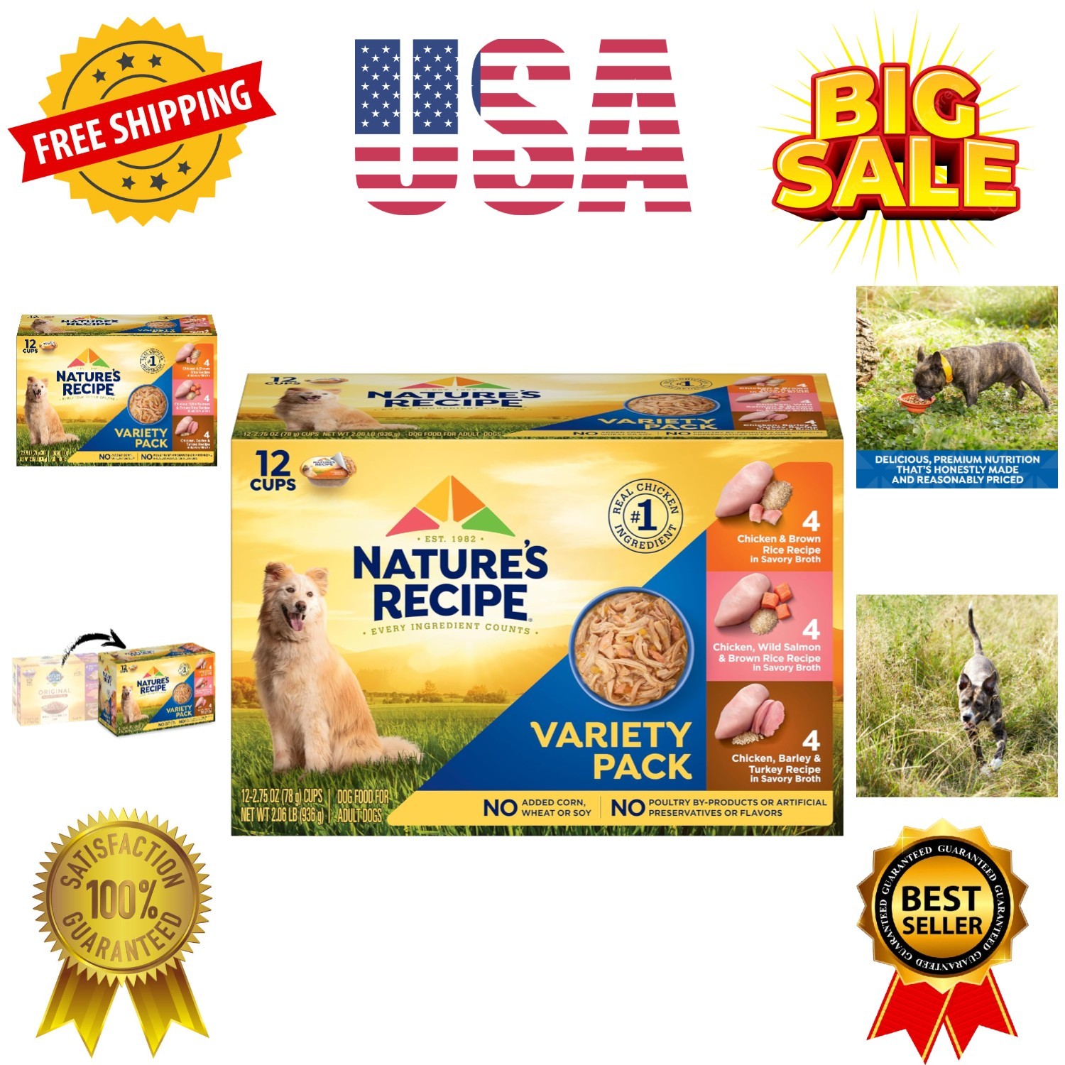 Nature&rsquo;s Recipe Chicken, Salmon and Turkey Recipes Variety Pack Wet Dog Food,...