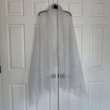 Elegant Sheer White Shawl W/ Delicate Silver Patterns For Formal Attire  Events