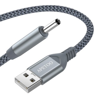 APETOO 6.6FT 5V USB to DC 3.5mm x 1.35mm Plug Charging Cable Replacement Gray 