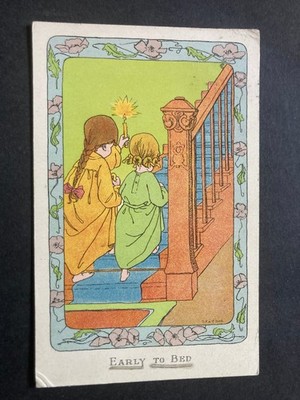 Früh ins Bett Vintage Jugendstil Kinder Postkarte U23