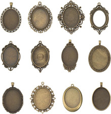 1 Box 12Pcs 12 Styles Bezel Pendant Blanks Bronze Pendant Trays Bulk Antique Fra