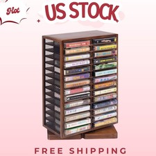 rotating wooden cassette tape storage rack 56 capacity double sided