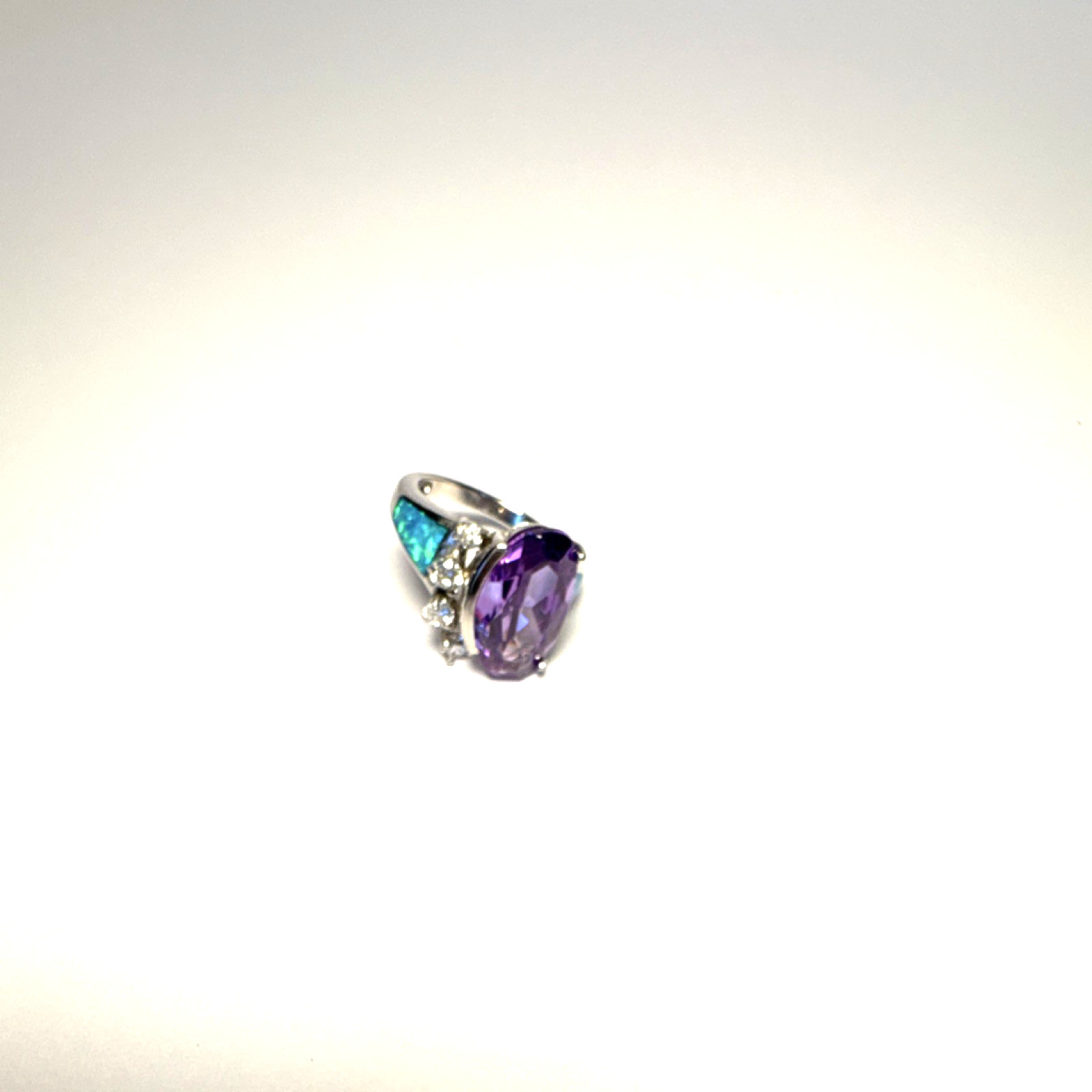 Oval purple gemstone statement ring with blue opa… - image 4