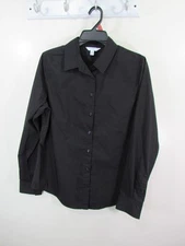 New Time and Tru Core Button Shirt Size M 8 10 Black Long Sleeve