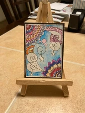 ACEO Original Art Painting Miniature card Mini ATC Zentagle flowers