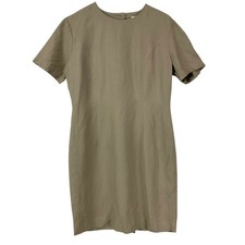 Ossanti Sheath Dress Tan Short Sleeve Button Back Size 6 Lined