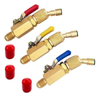 3PCS/Set Brass Air Conditioning HVAC 1/4'' Shut Valve For AC Charging Hoses