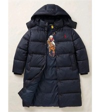 Polo Ralph Lauren Girls Polo Bear Long Down Puffer Jacket Navy Blue Size M 8-10