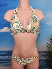 Nwt Cupshe Womens bikini set Size Medium Cream, green yellow floral Reversible
