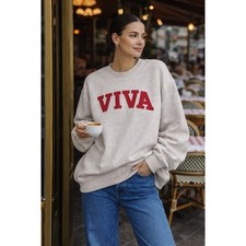 VIVA Varsity Graphic Crewneck Sweatshirt Ivy League Preppy NYC Collegiate Sz L