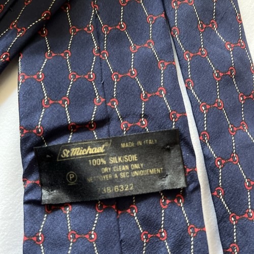 Vintage St Michael Silk Tie – Navy & Red Rope Ditsy – Made in Italy – 1980s - Picture 6 of 7