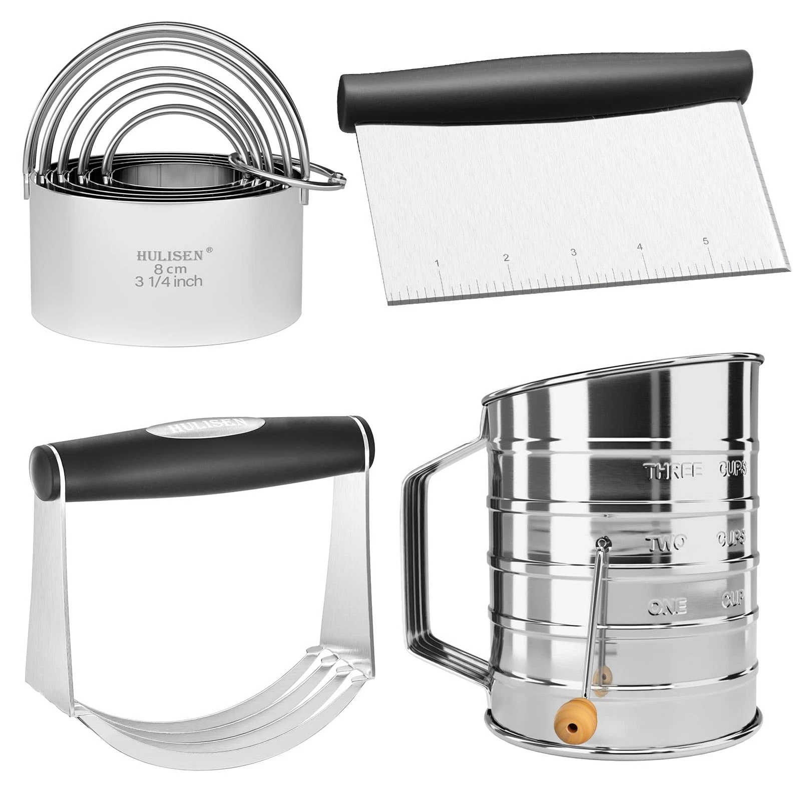 Pastry Cutter, Dough Blender, 3 Cup Flour Sifter and Biscuit Cutter, Stainles...