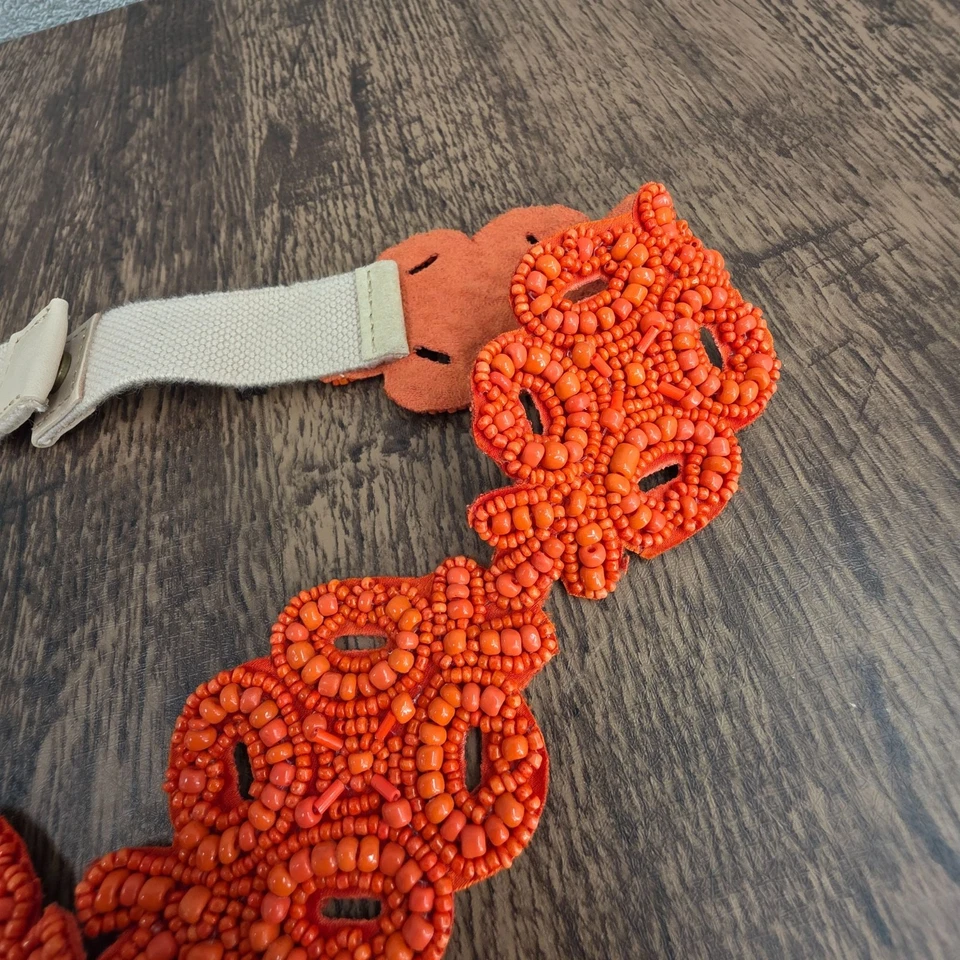 Cinturón Boho Floral Cuentas Naranja Elástico Cierre a Presión Adornado Bowline Marroquí Foto 4 de 4
