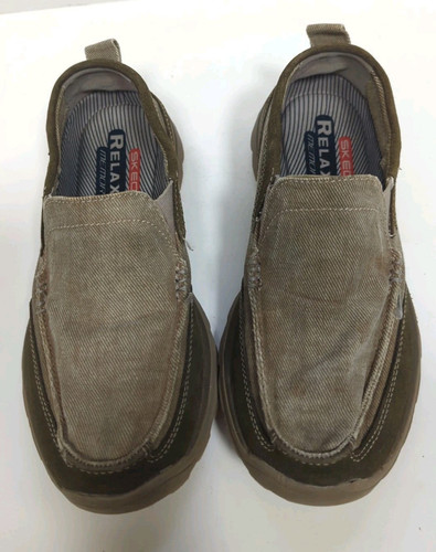 Skechers Mens Relaxed Fit Sz 8 Slip On Fabric Leather Memory Foam Tan