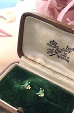 Vintage Jewellery Gold Stud Earrings Antique Deco Dress Jewelry Emeralds