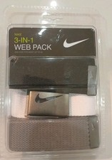 New Nike Men's 3-in-1 Web Pack golf belt set with white, grey/black Trim To FIT