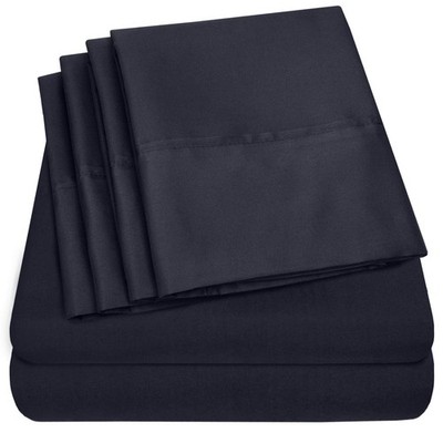 Navy Split King Bed Linen Set With Built In Elastic Straps 6 Piece Luxury Sheets