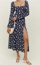 Reformation Sigmund Midi Dress in Navy Splatter Print Size 0