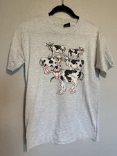 Vintage Single Stitch T Shirt Graphic Medium 90s USA Made Cows With Sunglassess