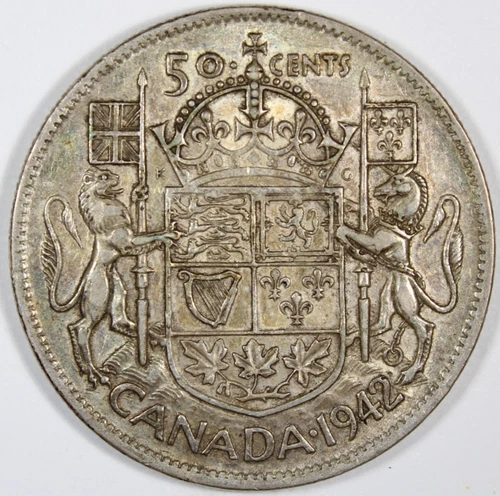 1942 Canada 50 Cent Very Fine Plus Plus Low Mintage KM-36 Free Shipping