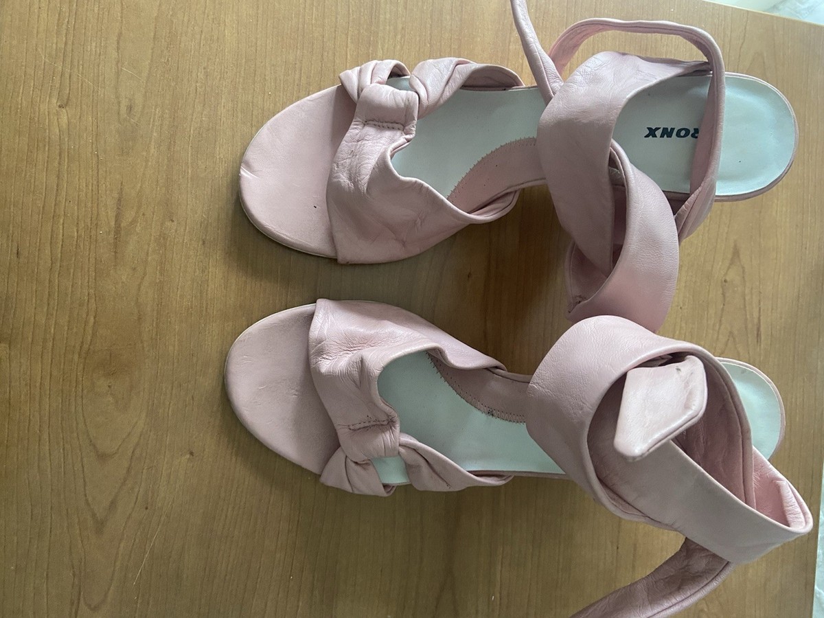 Ladies pale Pink Leather Wedge Sandles With Tie Ankle Size