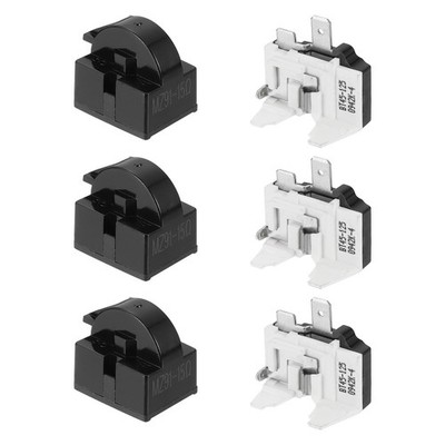 3 Set PTC Refrigerator Starter Relay 15 Ohm 1 Pin and 1/6HP Overload Protector