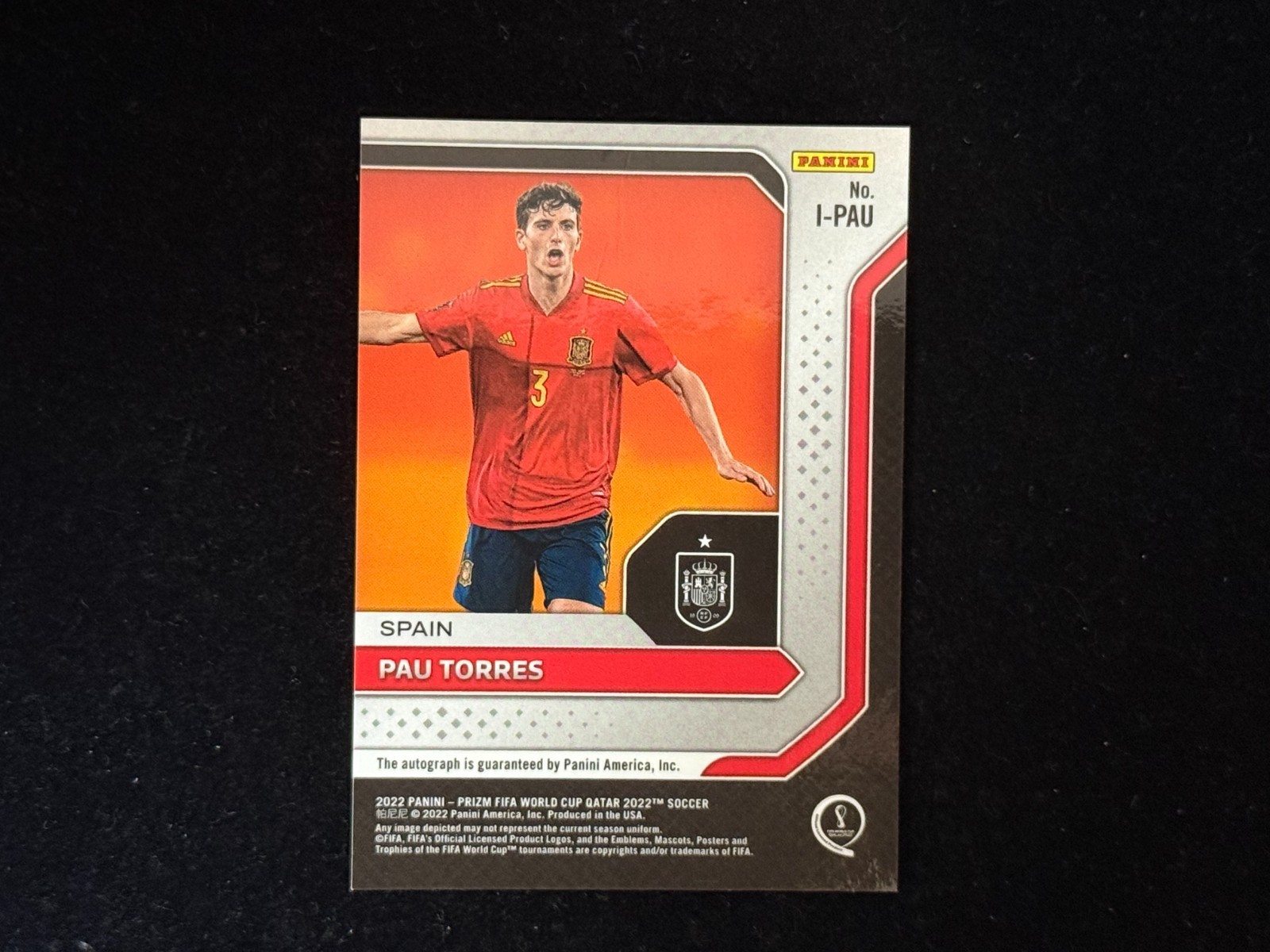 Pau Torres 2022 Panini Prizm World Cup International Ink Auto #I-PAU Spain view 2