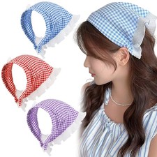 3PCS Hair Scarf Headband for Women,Gingham Hair Bandana, Non-Slip Soft Head C...