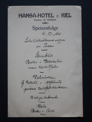 Orig. Original Speisekarte Hansa-Hotel, Kiel um 1910