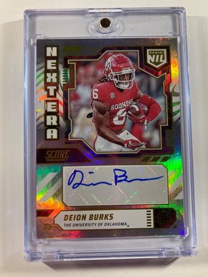 2025 Panini Score Deion Burks NIL Next Era Silver Holo Auto Rookie Card