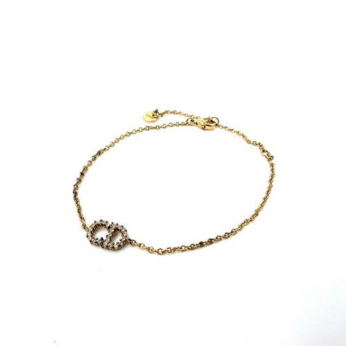 Christian Dior Clair D Lune CD Logo Crystal Bracelet Gold Adjustable France Auth