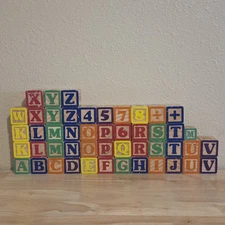 (Lot 48) Vintage Wooden Toy Stacking Building Blocks  Alphabet, Letters, Numbers