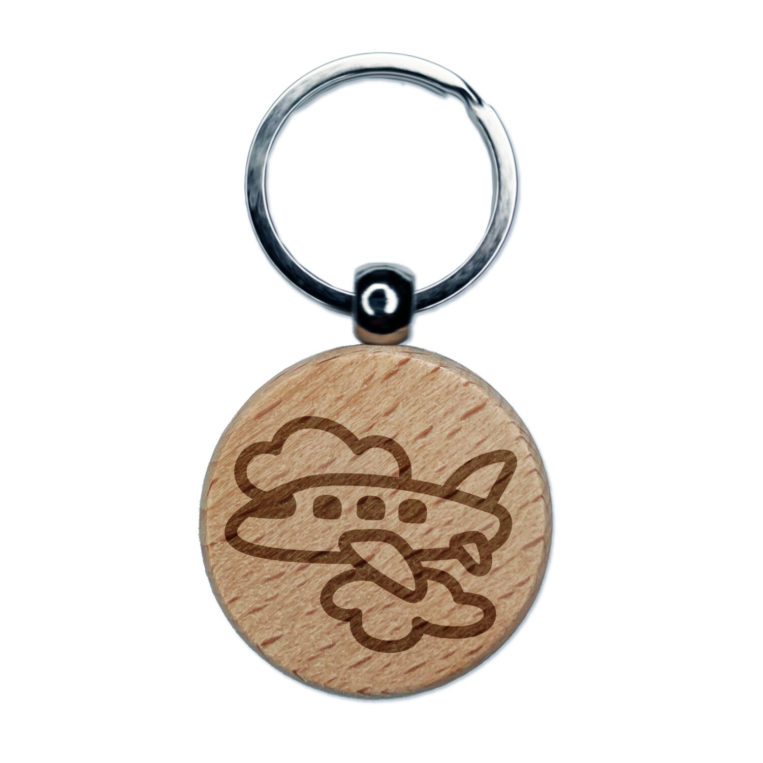 Clouds Engraved Wooden Airplane Travel Keychain