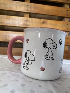 Peanuts Snoopy Woodstock Mug Pink Hearts Oversized