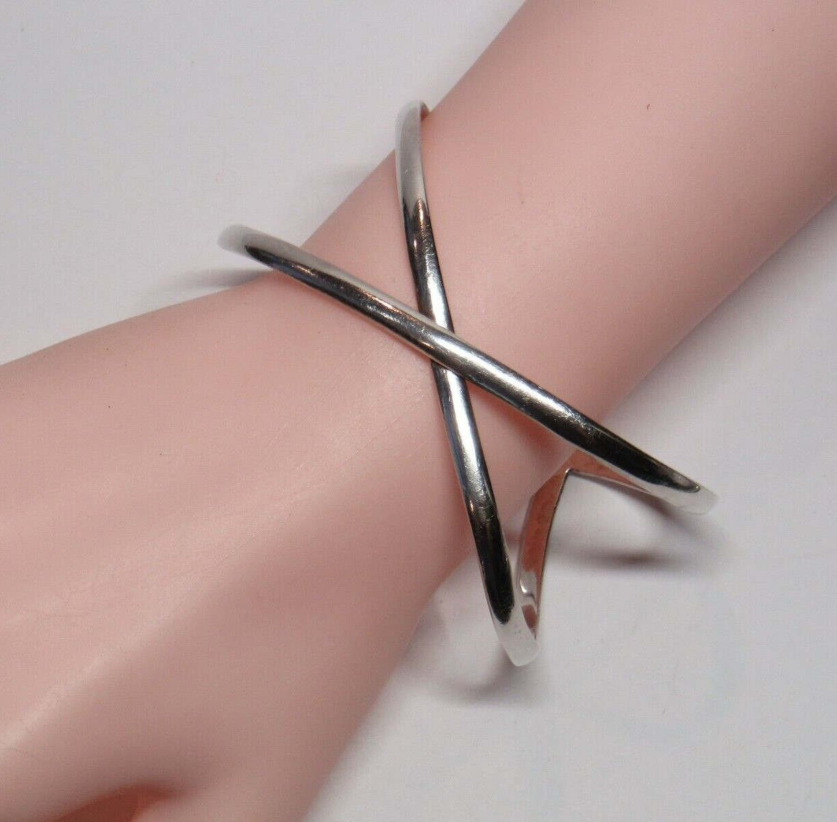 Solid 925 Sterling Silver Cuff Bangle Bracelet Fo… - image 3