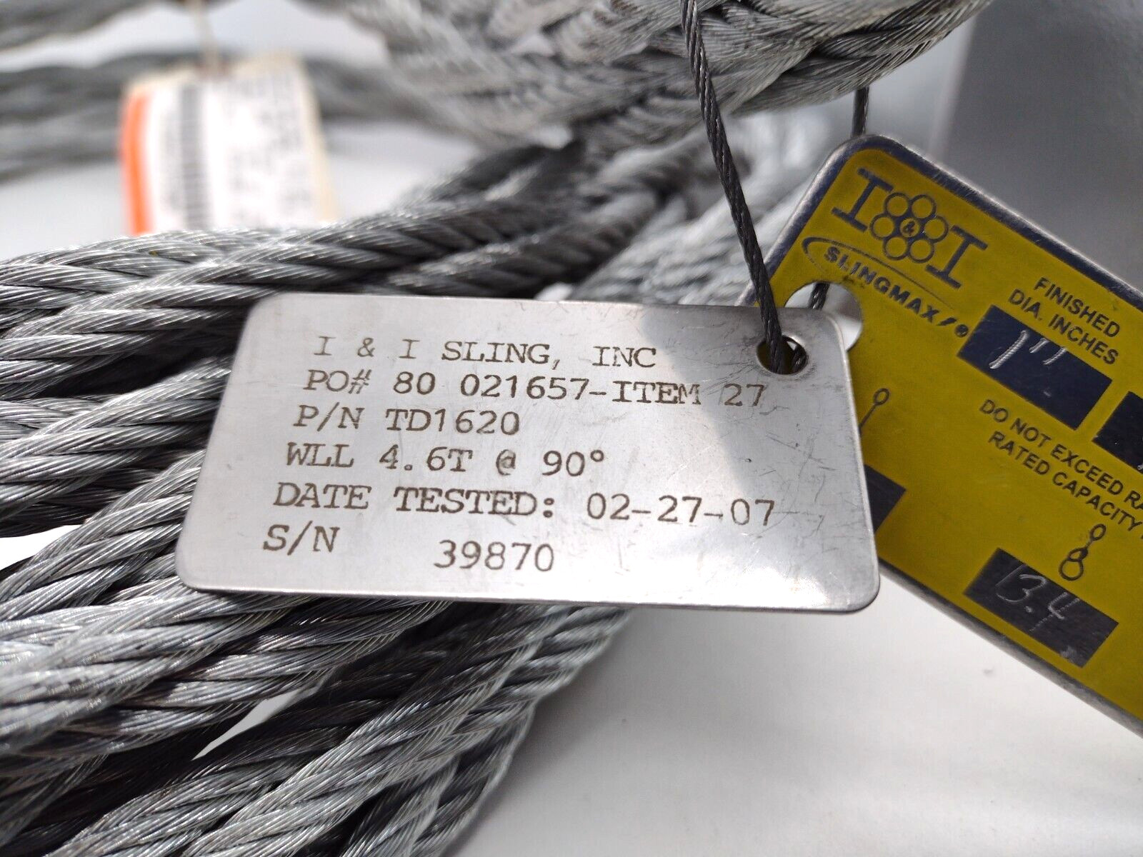 I&I Sling Inc 20'L SlingMax 1" Braided Wire Rope Sling TD1620 (9-1/4” Strands)