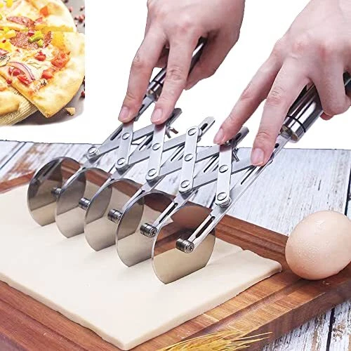 5 Wheels Stainless Steel Pizza Cutter Expandable Pastry Cutter Dough DIvider