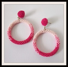 Pink Beaded Hoop Earrings New Lightweight Hoops