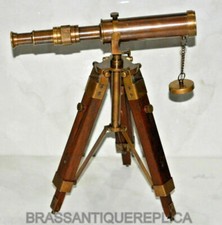 Brass Collectible Antique Finish Navy Marine Telescope With Wooden Tripod Stand