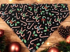 Christmas Dog Bandana OVER THE COLLAR Candy Canes Cane Bandanas Slide on Scarf