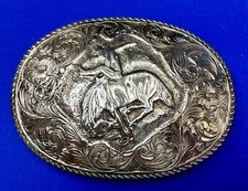 Large Vintage Cowboy Saddle Bronc Western Belt Buckle By Crumrine