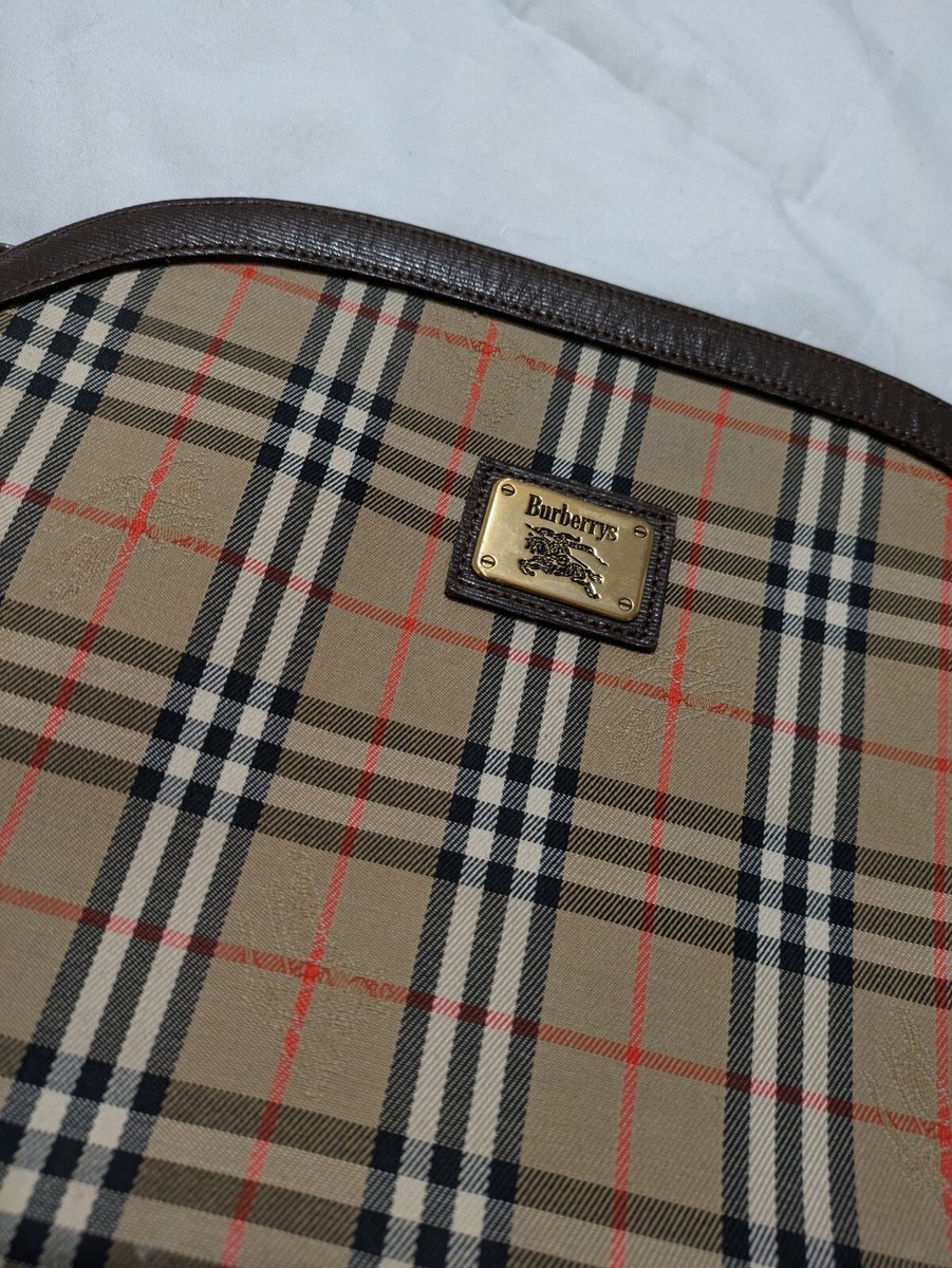 Vintage Burberry Canvas Leather Clutch Brown Beige Plaid Check | eBay